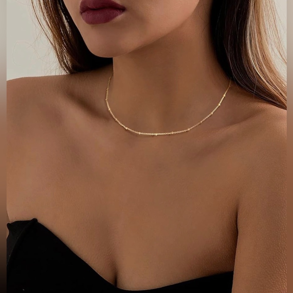 NWT Dainty Choker Necklace for Women 14K Gold Plated Minimalist, SILVER OR GOLD